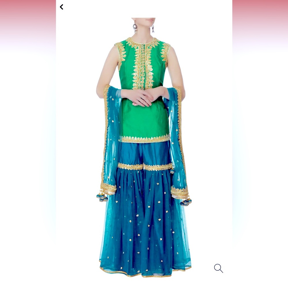 Preeti S Kapoor Blue Green Dupion Silk Kurta Set